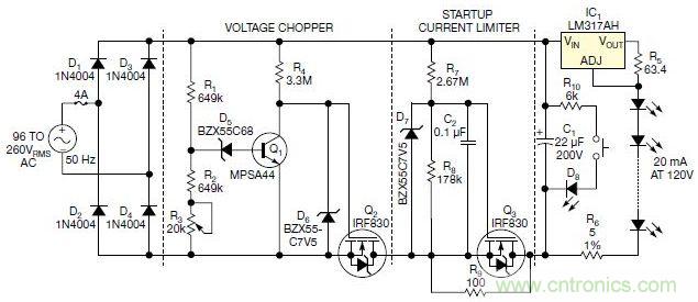 圖3：本電路通過嚴格控制開關的閥值，只提供剛剛足夠的LED電壓，從而提高效率