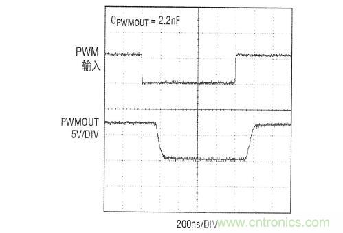 圖4：在有高速PWM輸入信號的情況下，LT3761仍然提供高速PWMOUT信號