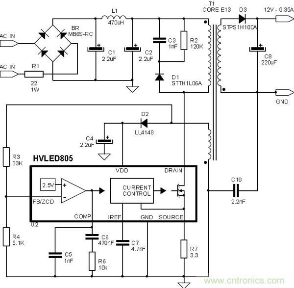 首個最簡單、器件最少的LED驅(qū)動電路設計