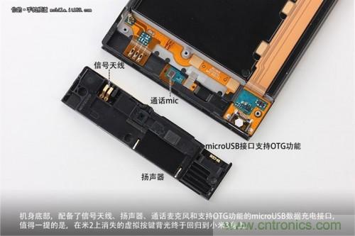 信號(hào)天線、揚(yáng)聲器、麥克風(fēng)以及支持OTG功能的Micro USB接口均位于底部