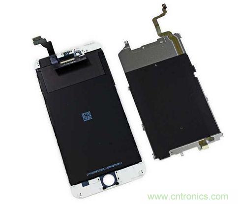 iPhone 6 Plus搭載的高清LED屏幕尺寸為5.5英寸，像素密度為401ppi，并采用了IPS（平面轉(zhuǎn)換）技術(shù)。（來源：iFixit）