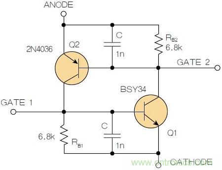 圖2：增加兩個(gè)電容值為1nF的SMD陶瓷電容器后，可以在ΔV達(dá)到10V的情況下防止導(dǎo)通。