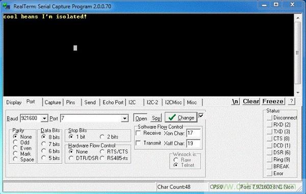  圖6：隔離型USB-to-UART轉換器的環(huán)回測試。