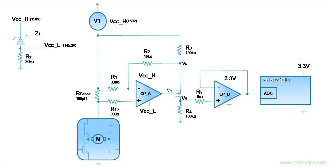 低壓運(yùn)放如何檢測高壓上橋臂電流？