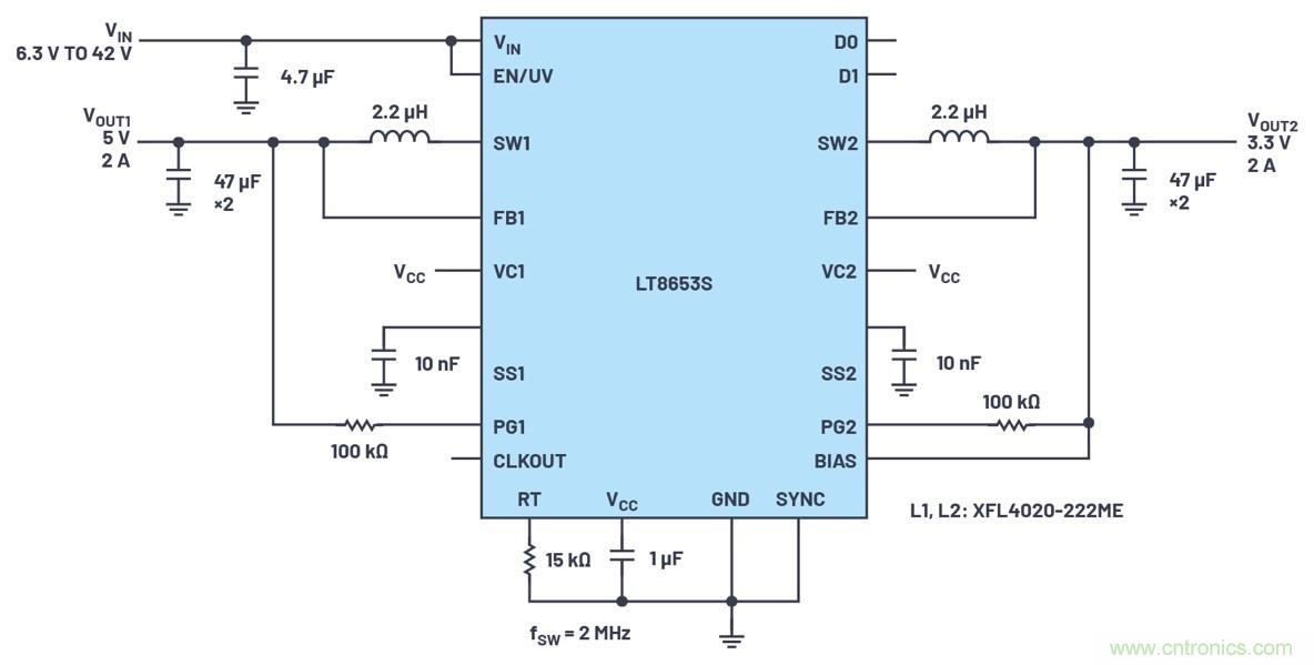 具有6.2 µA靜態(tài)電流的雙通道、42 V、2 A、單片、同步降壓型Silent Switcher 2穩(wěn)壓器