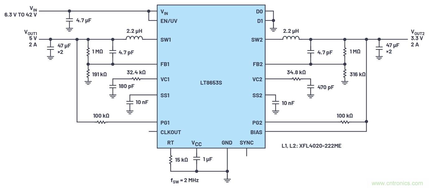 具有6.2 µA靜態(tài)電流的雙通道、42 V、2 A、單片、同步降壓型Silent Switcher 2穩(wěn)壓器
