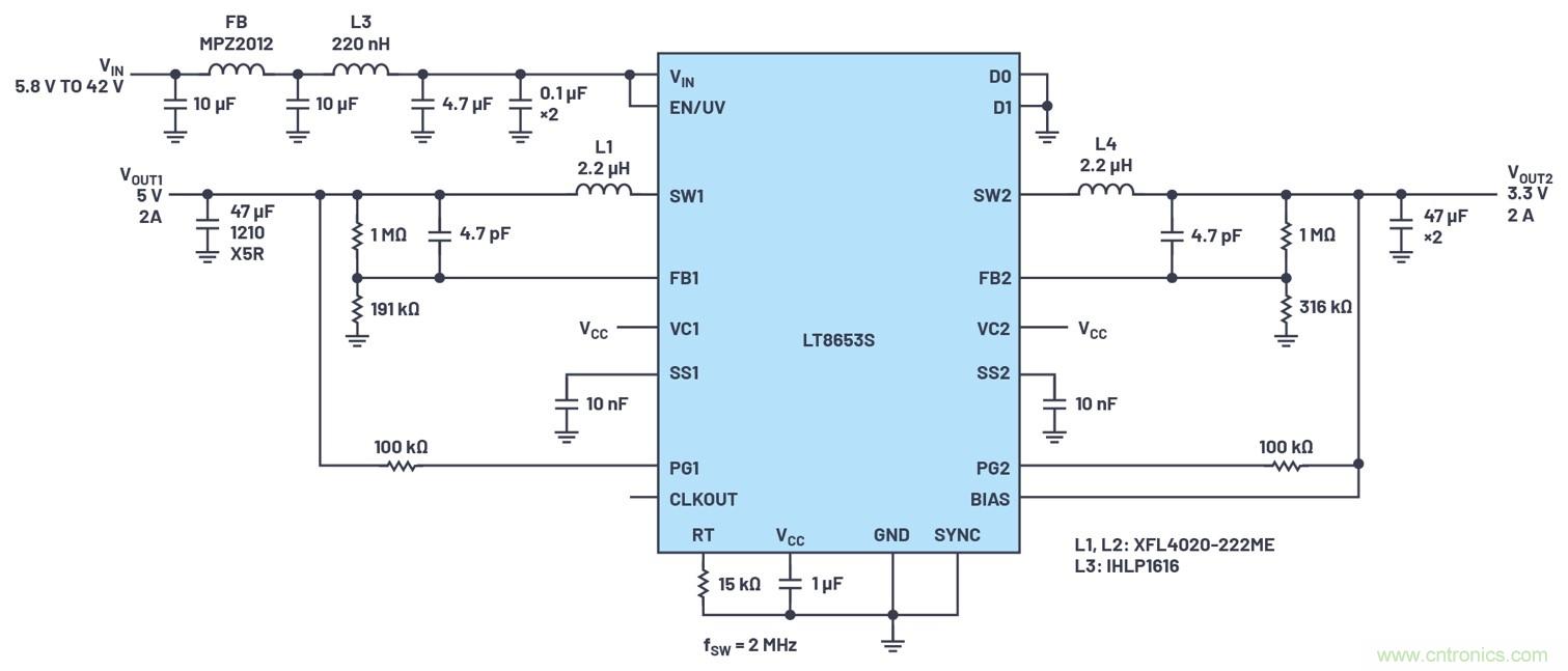 具有6.2 µA靜態(tài)電流的雙通道、42 V、2 A、單片、同步降壓型Silent Switcher 2穩(wěn)壓器