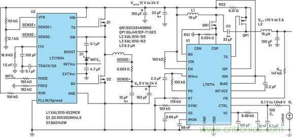 通過5 V至24 V輸入提供雙極性、雙向DC-DC流入和流出電流
